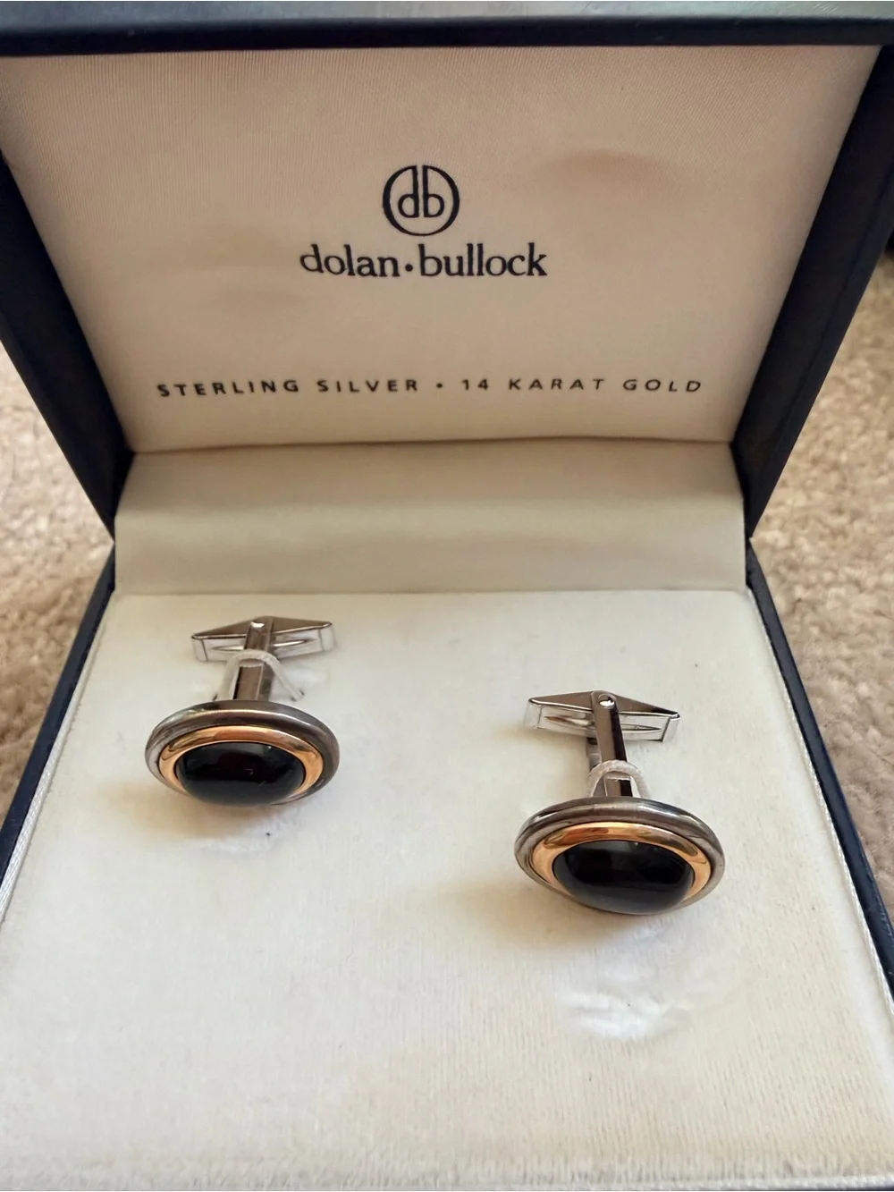Black Onyx Sterling Silver & 14K Gold Cufflinks